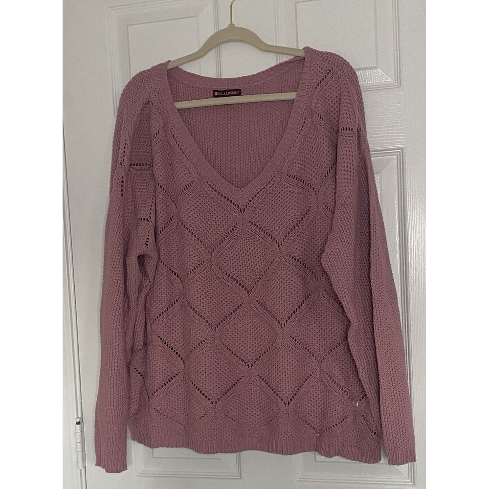Jessica London Cotton Sweater  22/24 Lace Knit Dusty Rose Pink 3X